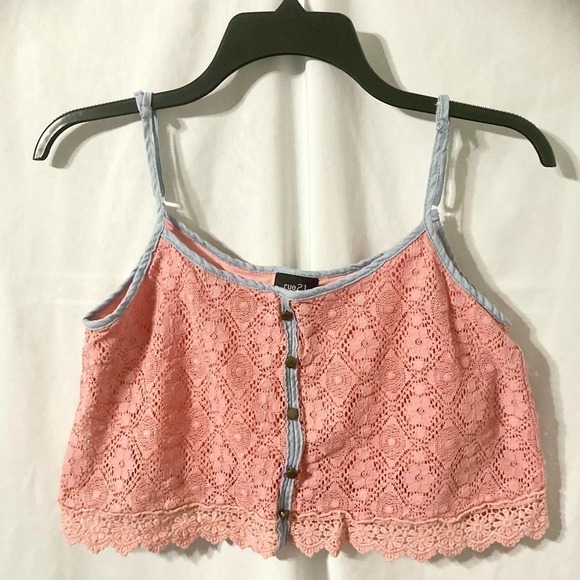Rue21 Women's M Pink Crocheted Crop Top with Blue Trim - Picture 2 of 9